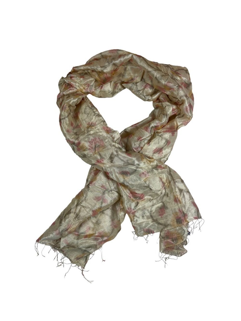 Light Gold Floral Motif Women's Scarf 100% Pure Silk